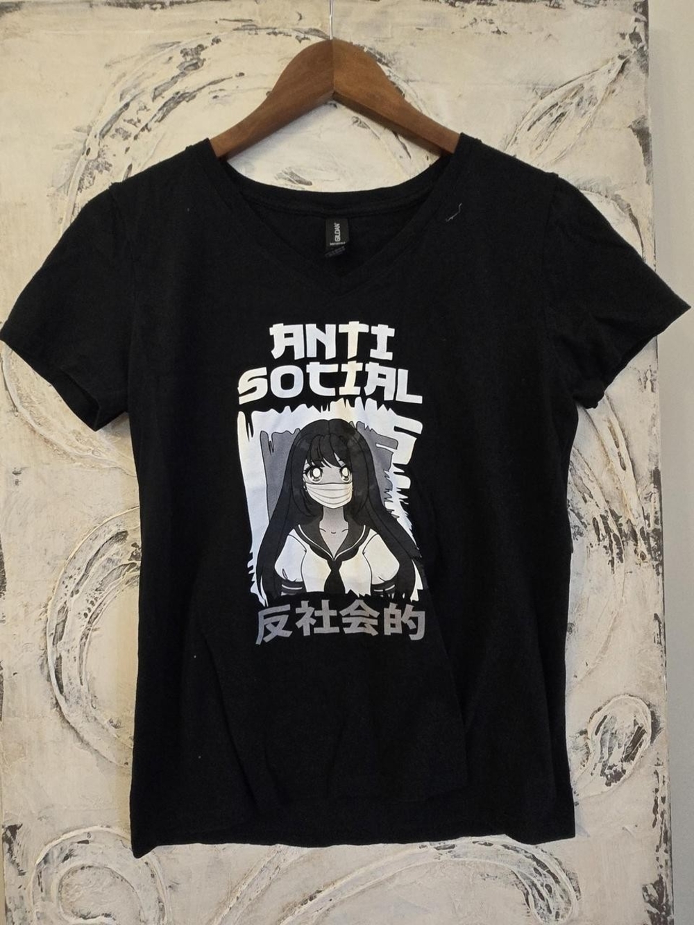 Gildan Black V-Neck 'Anti Social' Graphic Tee